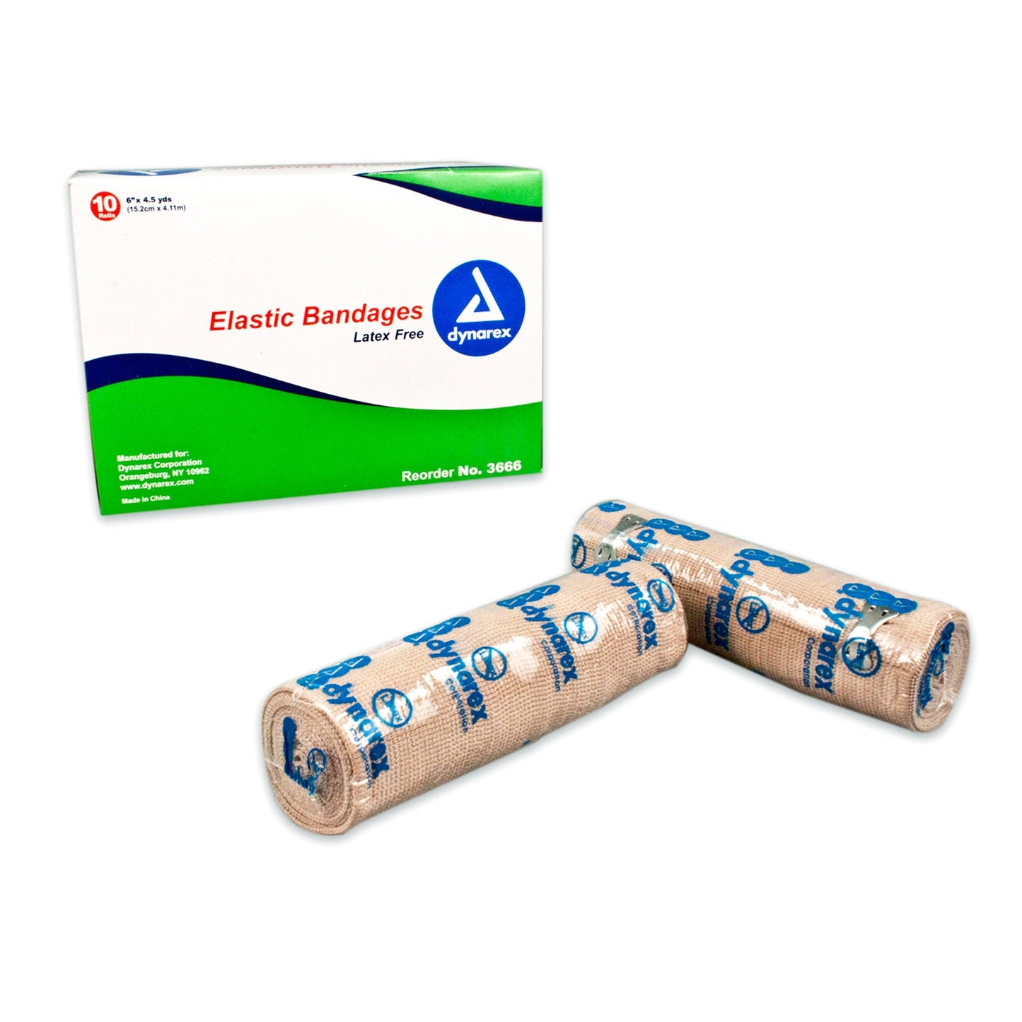 Dynarex 3666 Elastic Bandage 6 Inch X 4.5 Yard Standard Compression Clip Detached Closure Tan NonSterile. Case of 50