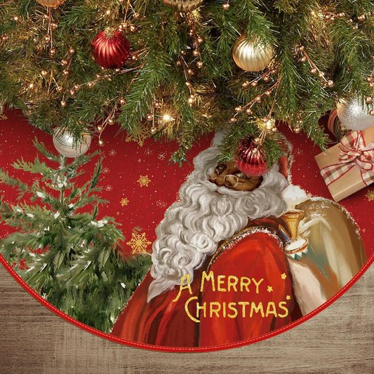AVOIN Colorlife Black Santa Claus Christmas Tree Skirt, a Merry Christmas Xmas Holiday Party Tree Mat Indoor Outdoor Decoration 48 Inch
