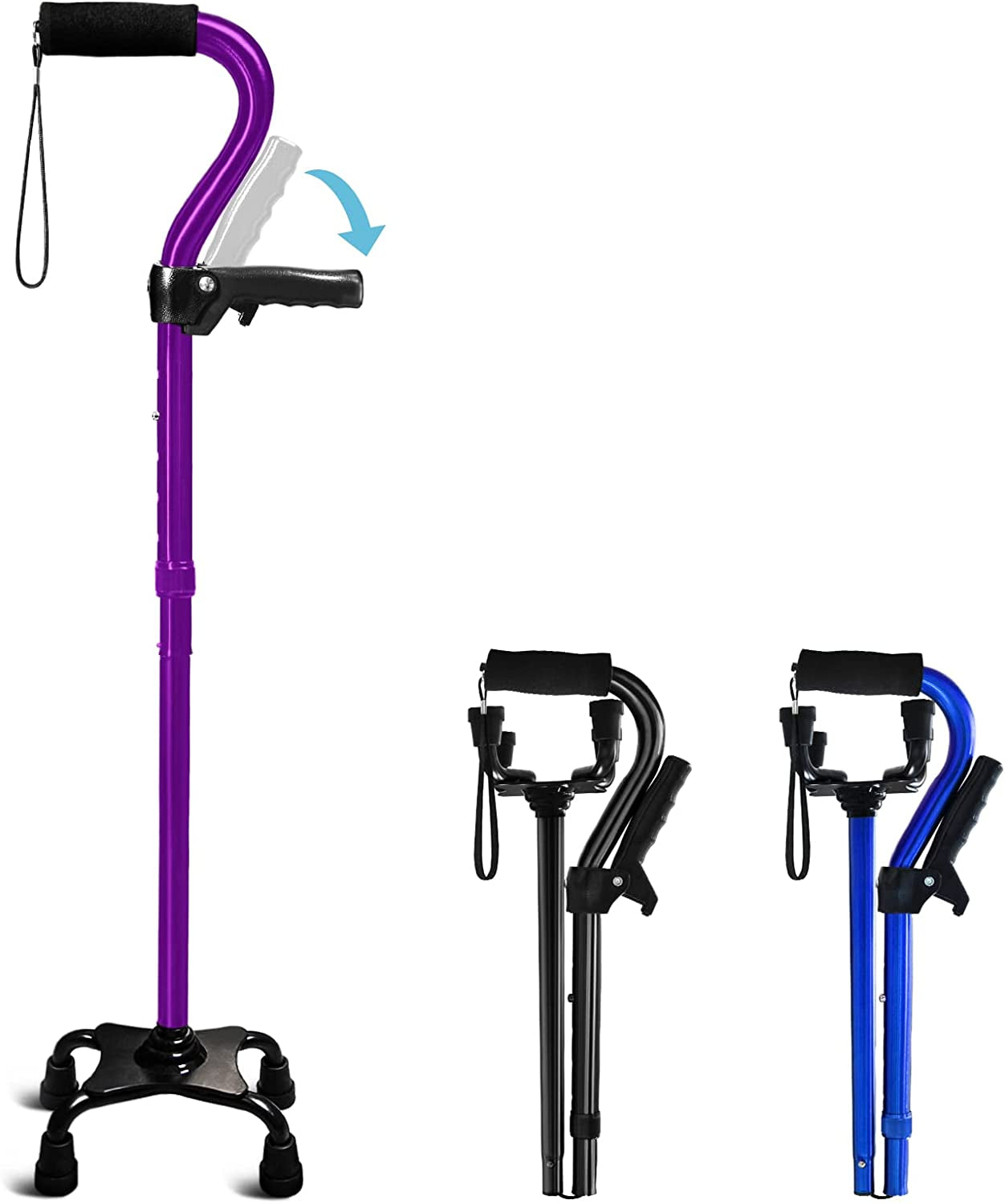 Adjustable Walking Cane for Men & Women with 4-Pronged Base for Extra Stability - Foldable Cane for Seniors with Foam Padded Offset Handle for Soft Grip & a Second Handle for Standing Black Home & Garden > Decor > Seasonal & Holiday Decorations KingPavonini Purple
