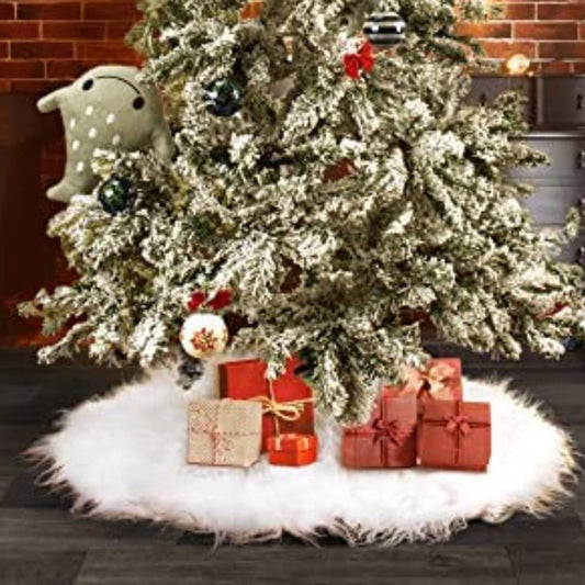 Stylish Christmas Fur Tree Skirt! Christmas Tree Skirt, Small (30") Snowy White Faux Fur Xmas Plush Tree Skirt, Winter Large Christmas Tree Mat, Holiday Party Christmas Tree Decorations