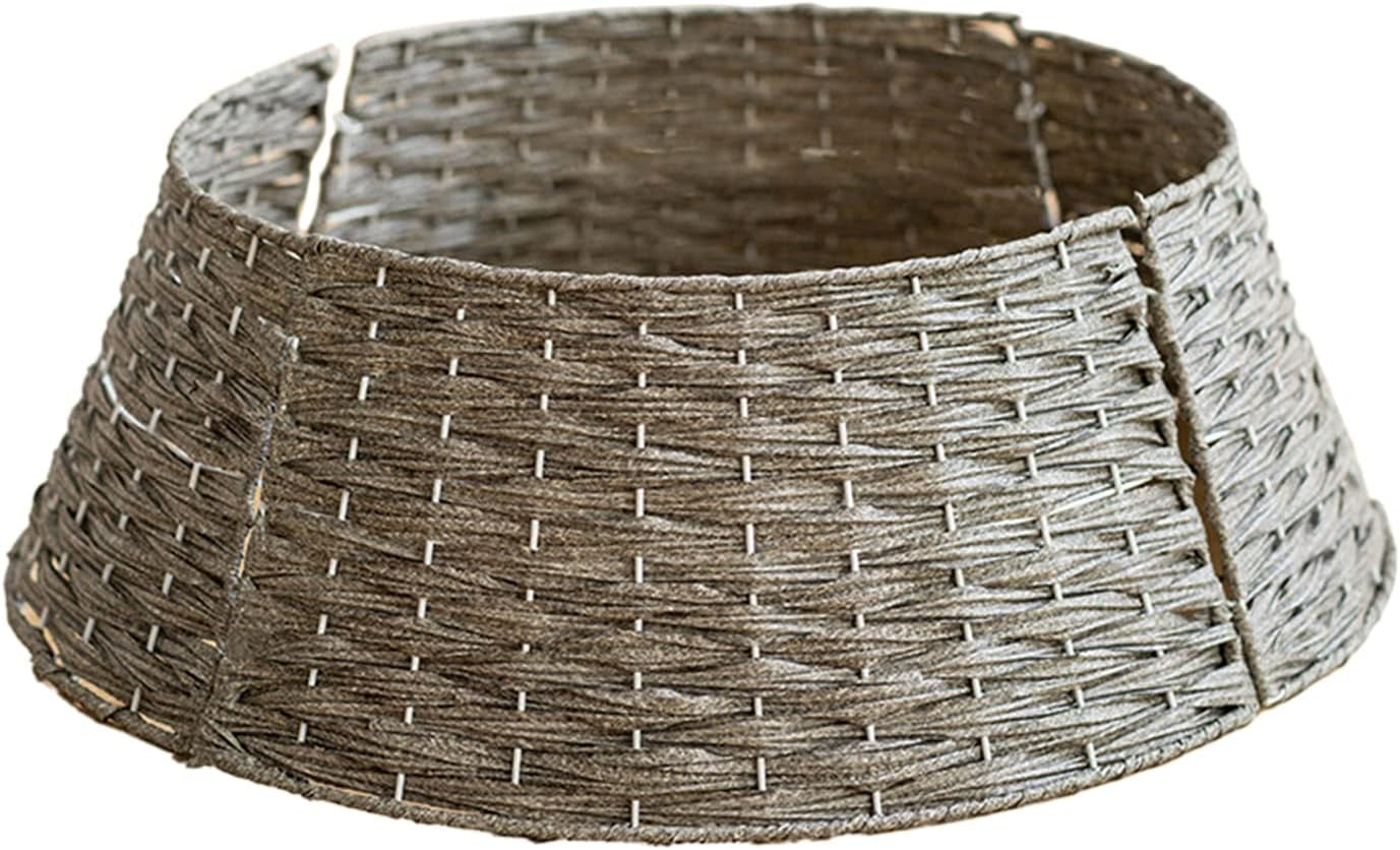 ZHDOKA Farmhouse Christmas Tree Collar, Willow Tree Skirt Base Stand Alternative Tree Skirt Christmas Tree Ring, Handmade Artificial Rattan Wicker Christmas Stand Home & Garden > Decor > Seasonal & Holiday Decorations ZHDOKA Gray 65 X 50 X 21 Cm