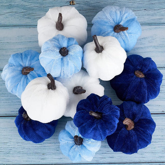 Diahom Pumpkin Decor 12Pcs Artificial Fake Faux Velvet Foam Fabric Pumpkins Decoration for Fall Home Farmhouse Harvest Thanksgiving Decorative Home & Garden > Decor > Seasonal & Holiday Decorations Diahom Blue/White