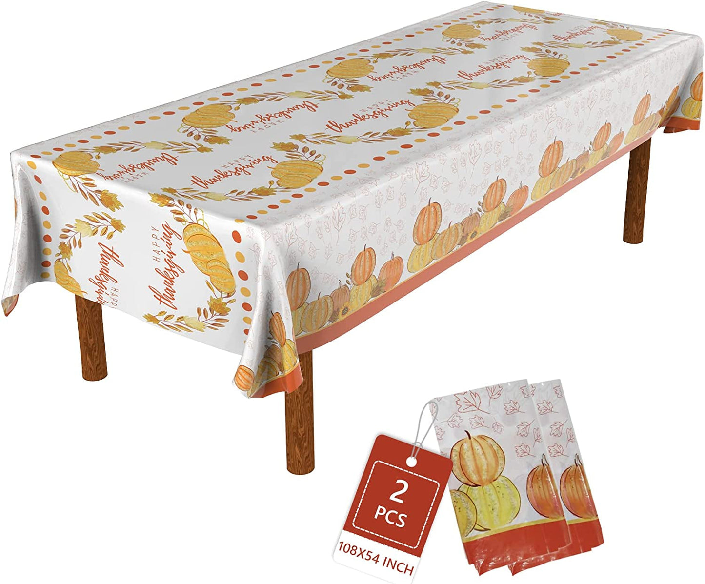 ATFUNSHOP Thanksgiving Tablecloth 5 Pack 54" X 108" Fall Party Supplies Pumpkins Turkey Disposable Table Cover Water Proof Plastic Table Cloth for Thanksgiving Decoration Dinner Party Home & Garden > Decor > Seasonal & Holiday Decorations ATFUNSHOP Thanksgiving Pumpkins 2