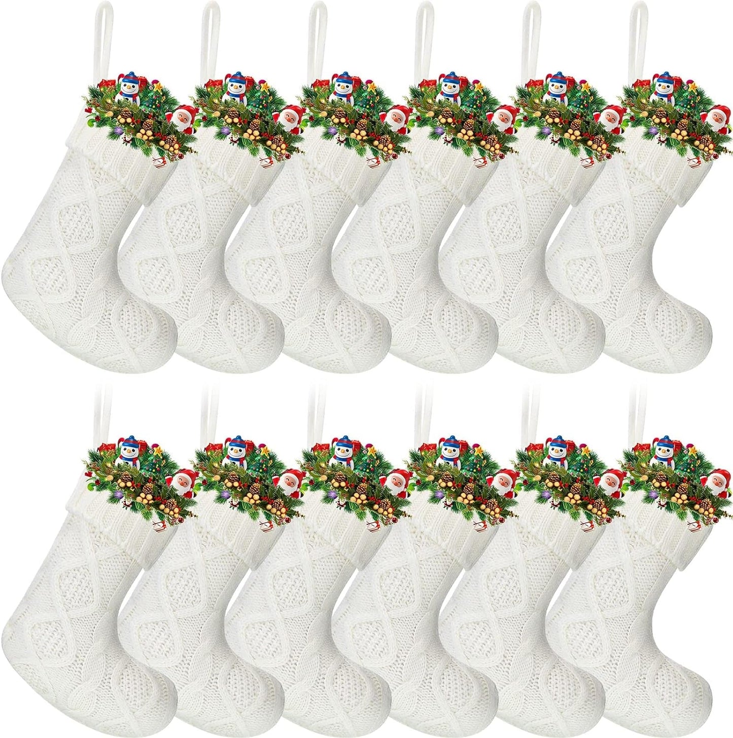 Pack of 12 Mini Knit Christmas Stockings 6 Inch Knitted Xmas Stockings Family Stockings Holiday Hanging Stockings Cable Knitted Stocking Gifts Decorations for Fireplace Tree Decor (Burgundy and White) Home & Garden > Decor > Seasonal & Holiday Decorations Zubebe White