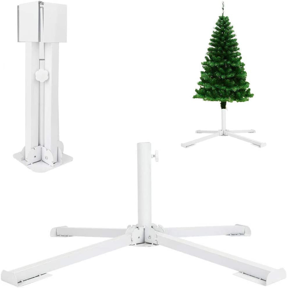 Gkanmore Artificial Christmas Tree Base Stand Umbrella Base Stand Foldable Metal Base Stand Holder for Artificial Xmas Tree Outdoor Patio Beach Umbrella, White