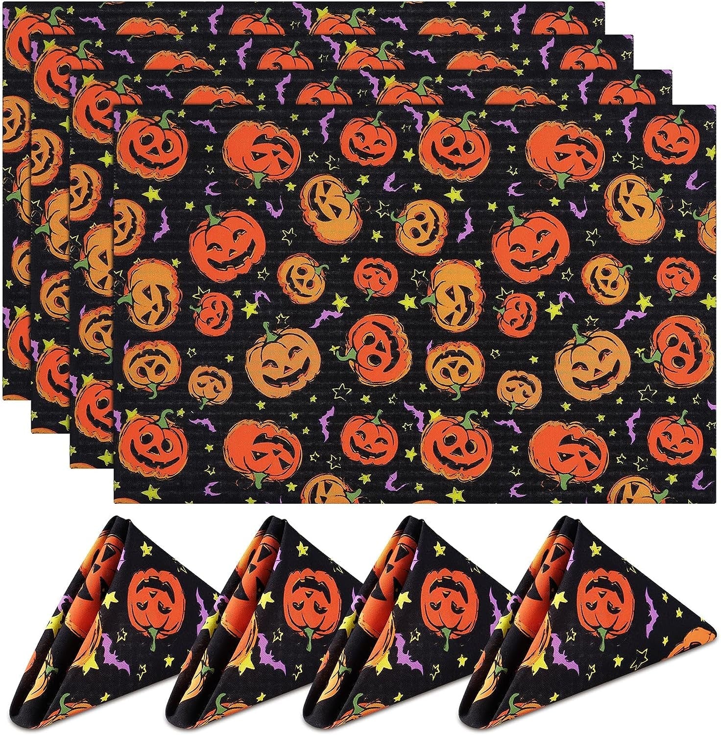 Yinhua Fall Placemats Set of 4 Washable Linen Pumpkin Placemats Heat-Resistant Waterproof Place Mats for Thanksgiving Table Place Mats Dining Decor 12X18 Inch Home & Garden > Decor > Seasonal & Holiday Decorations Yinhua Halloween Pumpkin