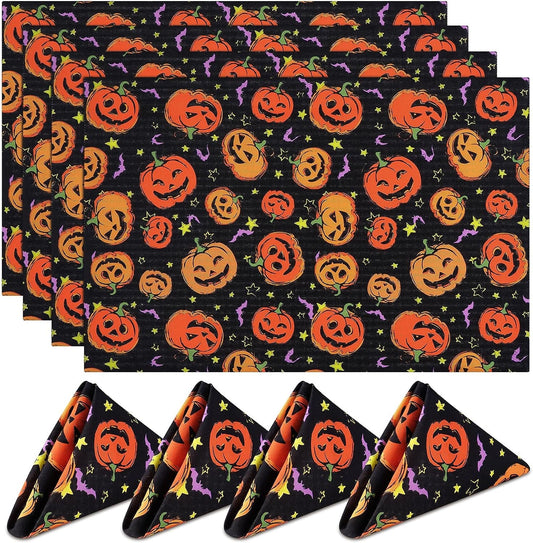 Yinhua Fall Placemats Set of 4 Washable Linen Pumpkin Placemats Heat-Resistant Waterproof Place Mats for Thanksgiving Table Place Mats Dining Decor 12X18 Inch Home & Garden > Decor > Seasonal & Holiday Decorations Yinhua Halloween Pumpkin