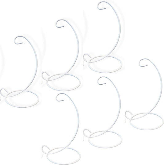 BANBERRY DESIGNS Ornament Display Stands Christmas Racks –Wrought Iron White 6 Pack – 13 Inches Tall- Terrarium Holder Glass Globes Lanterns