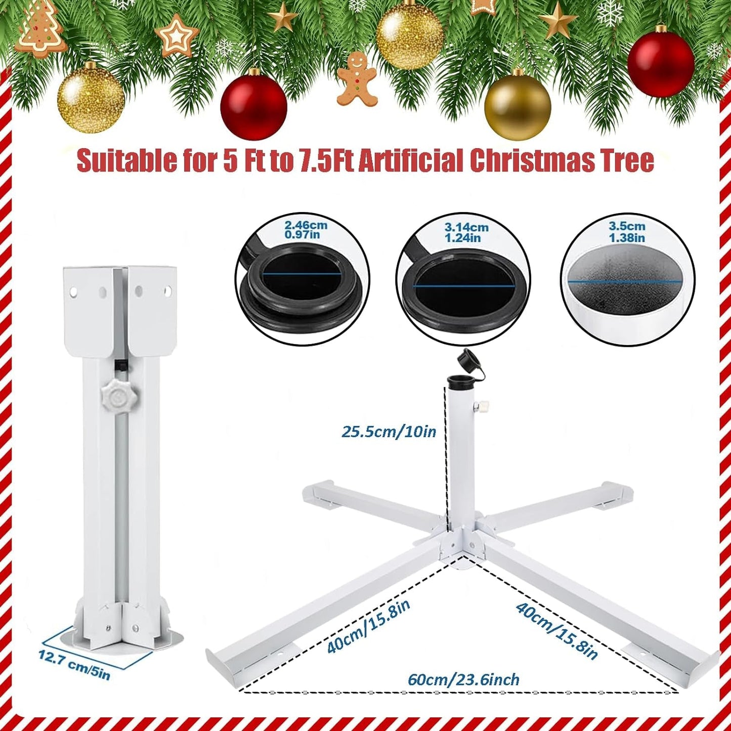 Profully Christmas Tree Stand for Live Tree, Foldable Christmas Tree Base Metal Holder for 5.5 Ft to 7.5 Ft Artificial Christmas Tree, Fits 1 to 1.41 Inchs Tree Pole, White