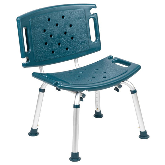 HERCULES Series Tool-Free and Quick Assembly, 300 Lb. Capacity, Adjustable Navy Bath & Shower Chair with Extra Large Back