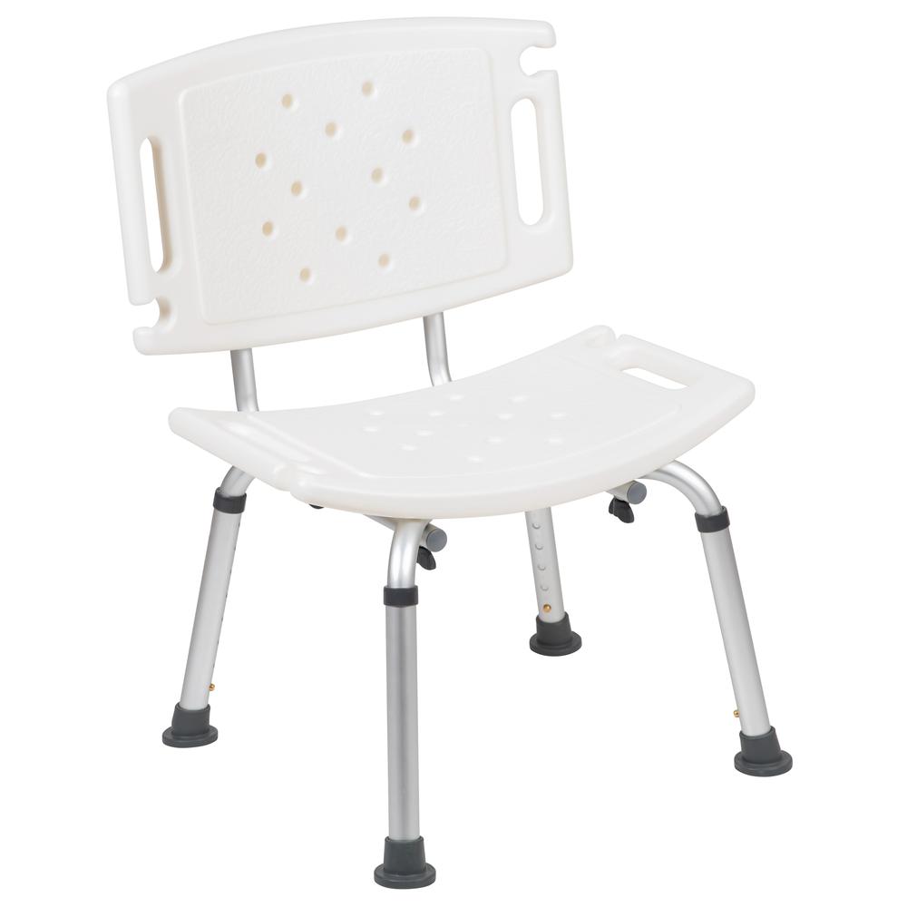HERCULES Series Tool-Free and Quick Assembly, 300 Lb. Capacity, Adjustable White Bath & Shower Chair with Extra Large Back