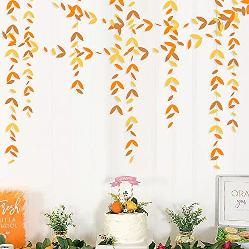 Fall Party Decorations Kit Yellow Orange Brown Paper Hanging Fans Lantern Flowers Pom Pom with 3D Butterfly Autumn Leaves Garland for Wedding Bridal Shower Birthday Harvest Thanksgiving Party Supplies Home & Garden > Decor > Seasonal & Holiday Decorations pinkblume Leaf Garland