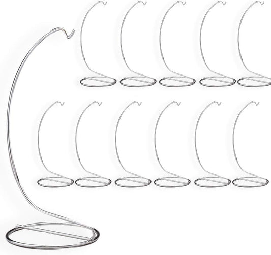 BANBERRY DESIGNS Metal Ornament Stand Smooth Silver Chrome - 9 Inch High - Set of 12