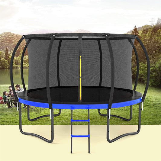 14FT Trampoline, Outdoor Big Trampoline with Inner Safety Enclosure Net, Thickened Recreational Trampoline with Ladder and PVC Spring Cover Padding, Outdoor Trampoline for Adults & Kids, Blue