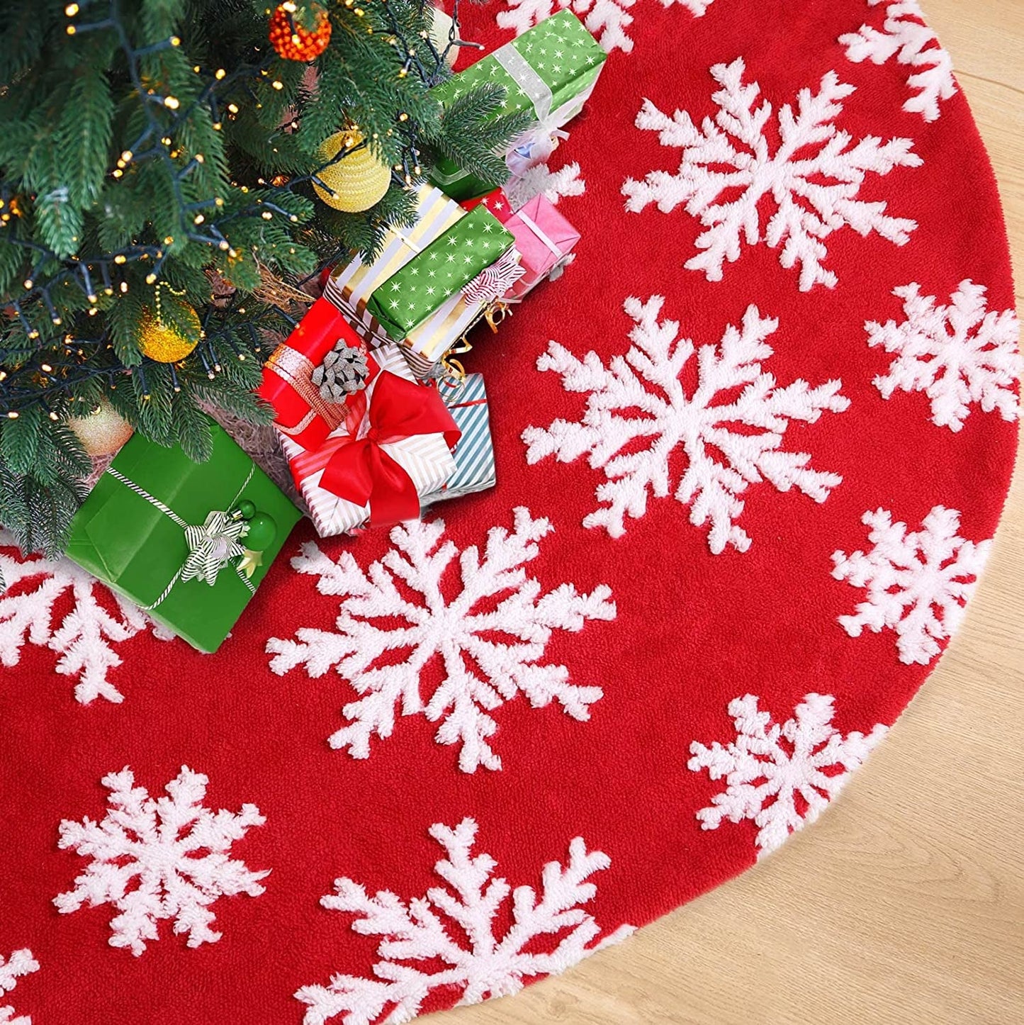 Sliver White Christmas Tree Skirt with Sequin Faux Fur, 48 Inch Tree Skirts for Christmas Decorations Home Indoor Tree Base Cover Mat Holiday Decor Home & Garden > Decor > Seasonal & Holiday Decorations Toes Home Red 2 48''