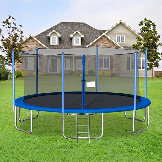 16FT Trampoline for Kids & Adults, Recreational Trampoline with Enclosure Net, Ladder, Steel Tube, Outdoor Fitness Trampoline for Family, 264 lbs Weight Capacity, Blue