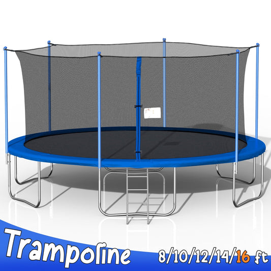 16FT Trampoline for Kids, BTMWAY Outdoor Recreational Trampoline with Safety Enclosure/Ladder, All-Weather Large Trampoline for Backyard Garden Patio, Trampoline with Steel Support, Blue