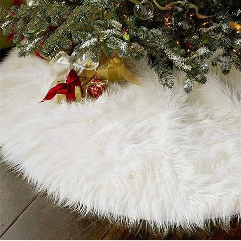 AISENO 48 Inch Christmas Tree Plush Skirt Decoration for Merry Christmas Party Faux Fur Christmas Tree Skirt Decorations Home & Garden > Decor > Seasonal & Holiday Decorations AISENO White 30 Inch
