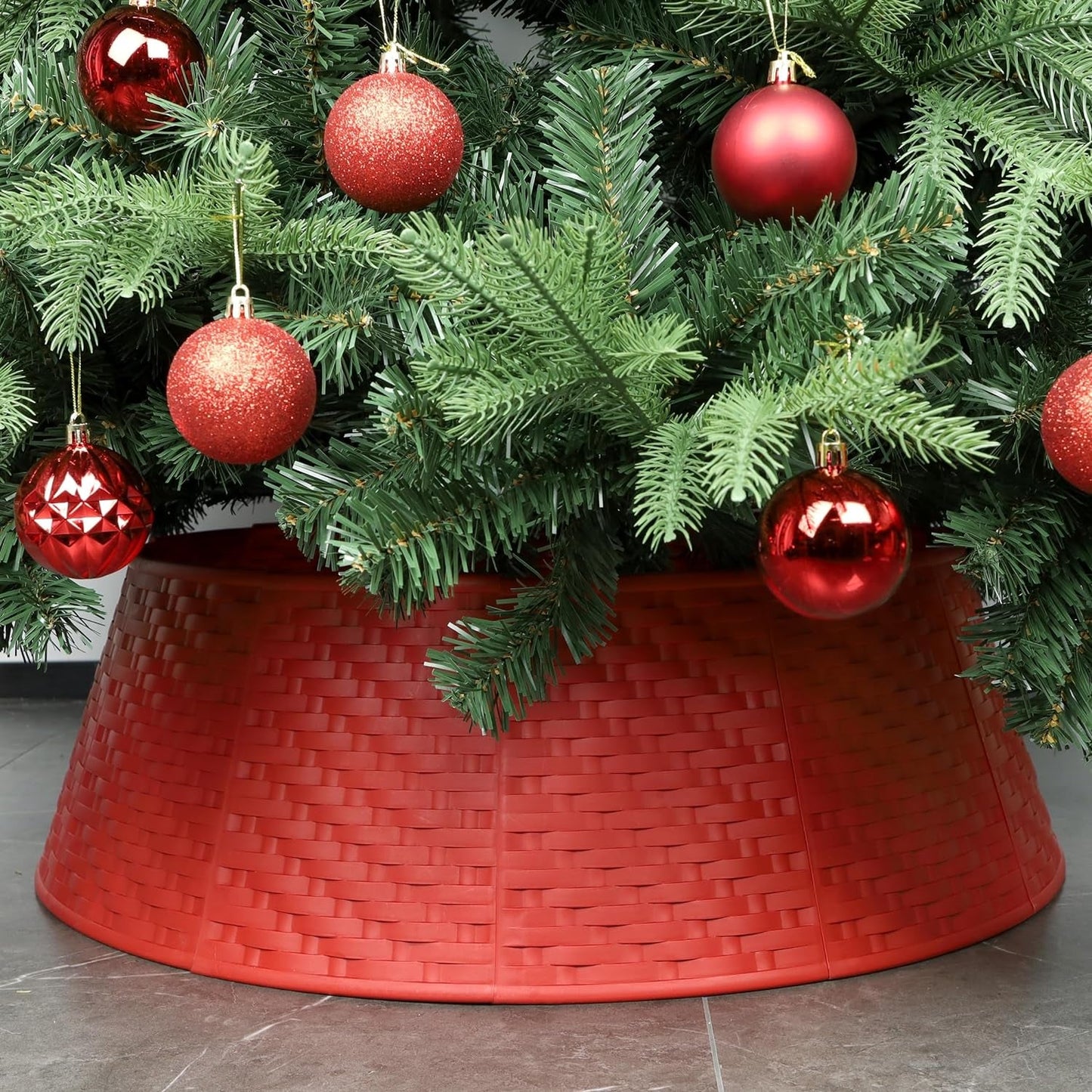 Blissun Christmas Tree Collar, 28.7" D round Plastic Christmas Tree Ring, Christmas Tree Skirt for Artificial Christmas Trees Decoration (White) Home & Garden > Decor > Seasonal & Holiday Decorations Blissun Red