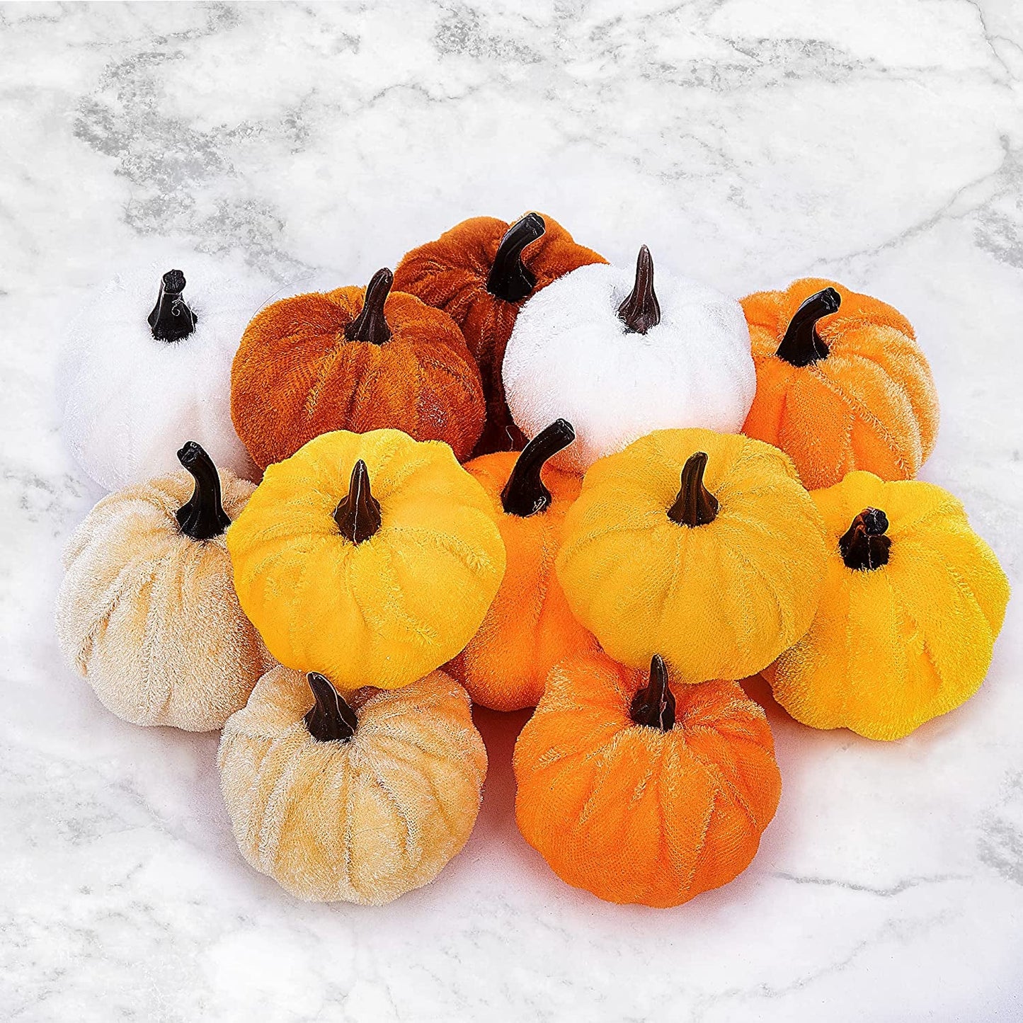 Wehhbtye 12PCS Assorted Velvet Pumpkin Decor-Fabric Wrapped Fall Harvest Pumpkin Shaped Autumn Rustic Table Centerpiece for Farmhouse Thanksgiving Day Halloween Party Home