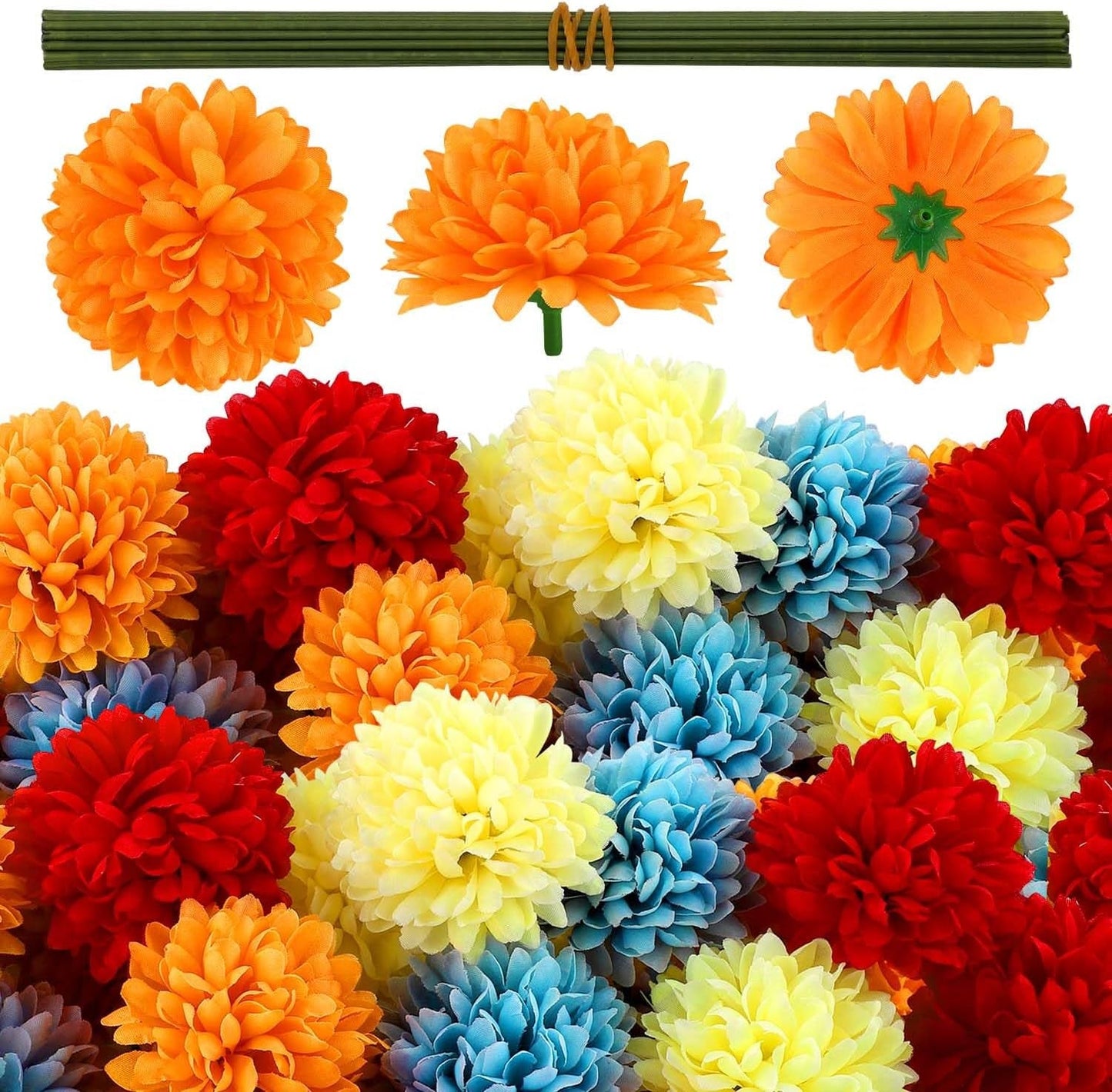 Hommtina 50 Pcs Marigold Flowers Silk Artificial Marigold Flowers, Mexican Flowers Decoration for Baby Shower Wedding Party Decoration Halloween Christmas New Year Decor Home & Garden > Decor > Seasonal & Holiday Decorations Hommtina Mixed Color 4