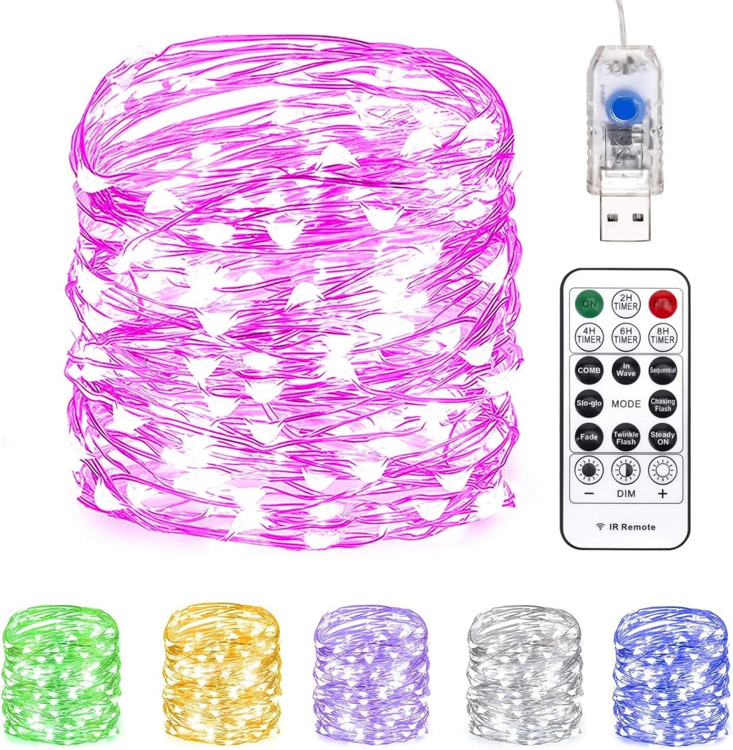 Fairy Lights 66 Ft 200 LED USB Twinkle String Lights Plug in Silver Wire Lights with Remote and Timer 8 Modes Outdoor Waterproof Starry Lights DIY Party Wedding Christmas Decoration（Warm White） Home & Garden > Decor > Seasonal & Holiday Decorations Siuholi-1 Pink-66Ft 66Ft