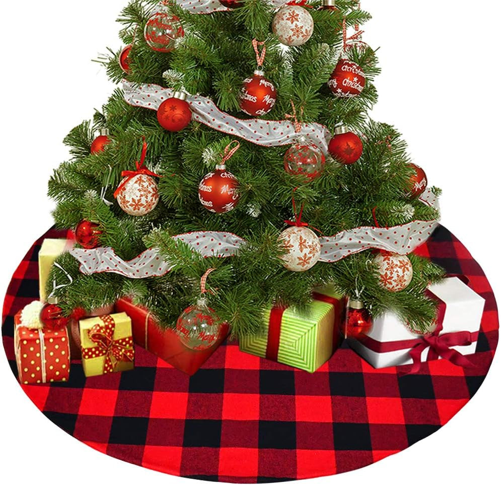 Senneny 48 Inch Buffalo Plaid Christmas Tree Skirt - Larger 3 Inch Black and White Checked Tree Skirts Mat for Christmas Holiday Party Decorations - 4 Ft Diameter (48 Inch, Black and White) Home & Garden > Decor > Seasonal & Holiday Decorations Senneny Red And White 48 Inch