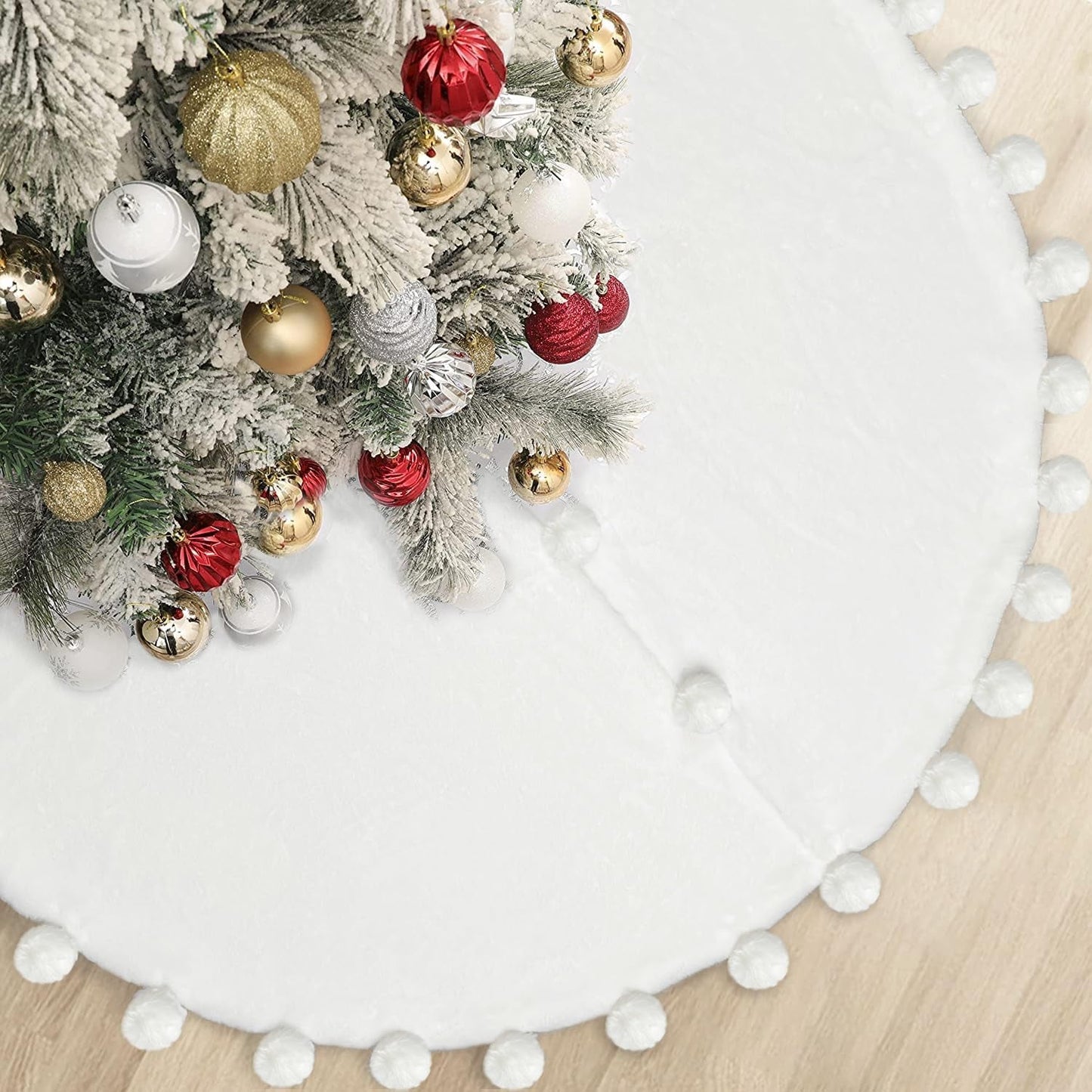 ORTIGIA 48 Inch Christmas Tree Skirt and Christmas Stocking Burlap Christmas Red Truck Christmas Tree Decoration Red Buffalo Check Plaid Trim Farmhouse Winter Holiday Home Decoration Ornaments Home & Garden > Decor > Seasonal & Holiday Decorations ORTIGIA Christmas Tree Skirt With Pom Pom 48Inch