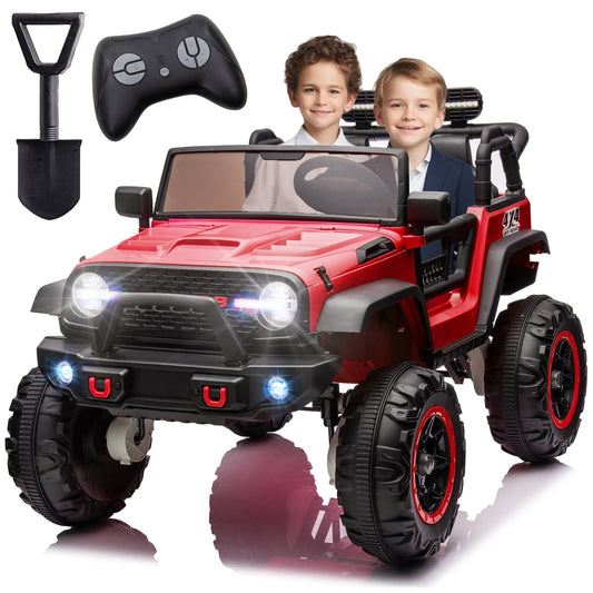 24V 2 Seater Kids Ride On Car Truck with 20' Extra Wide Seat, 4WD/2WD Switchable Kids Electric Vehicle with Remote Control, 4 Powerful Engines, Soft Brake, Music, Suspension, LED Light (Red)