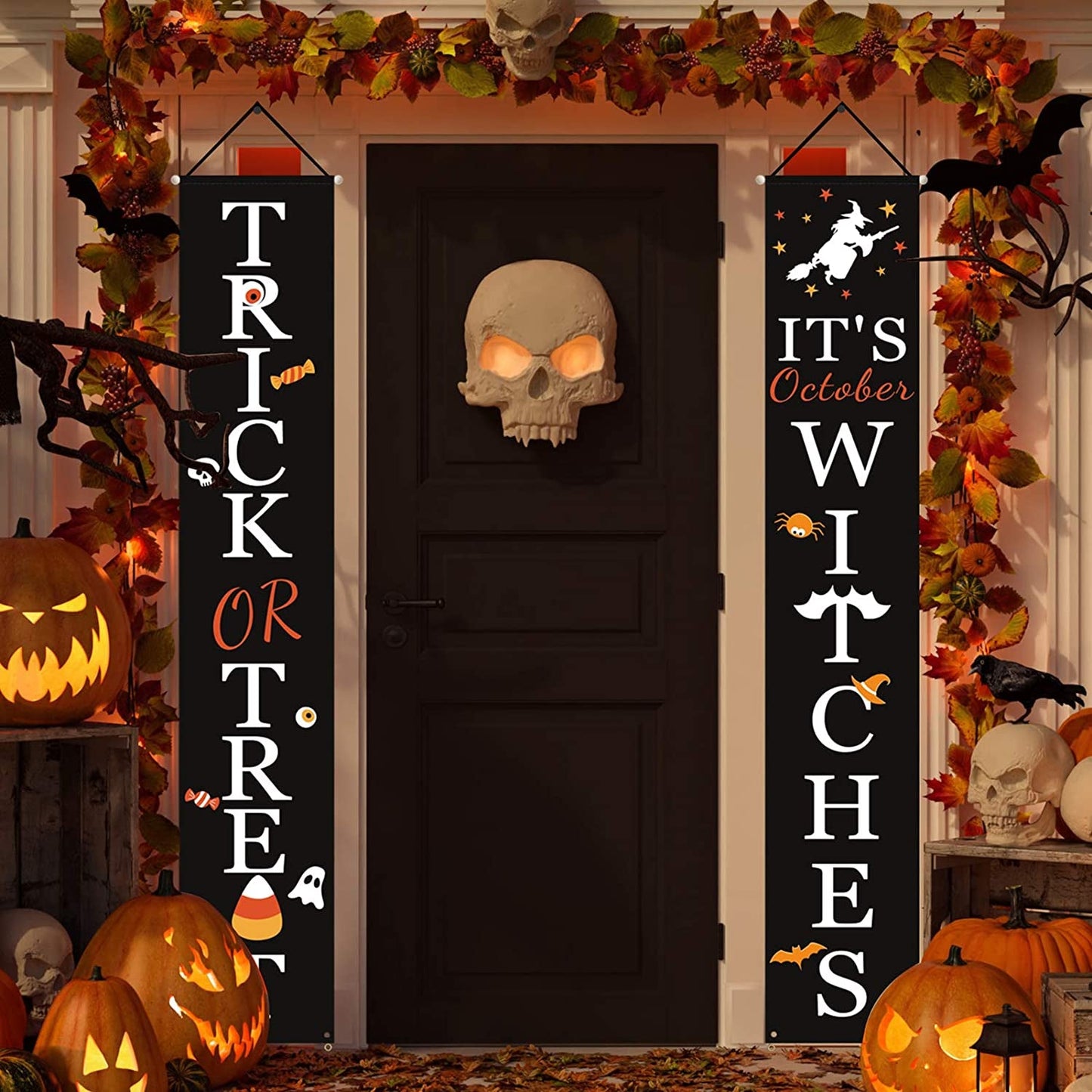 DAZONGE Fall Decorations for Home | Thanksgiving Decorations | Happy Fall Y'All & Give Thanks Porch Banners for Thanksgiving, Fall Autumn Decor Home & Garden > Decor > Seasonal & Holiday Decorations DAZONGE Halloween01