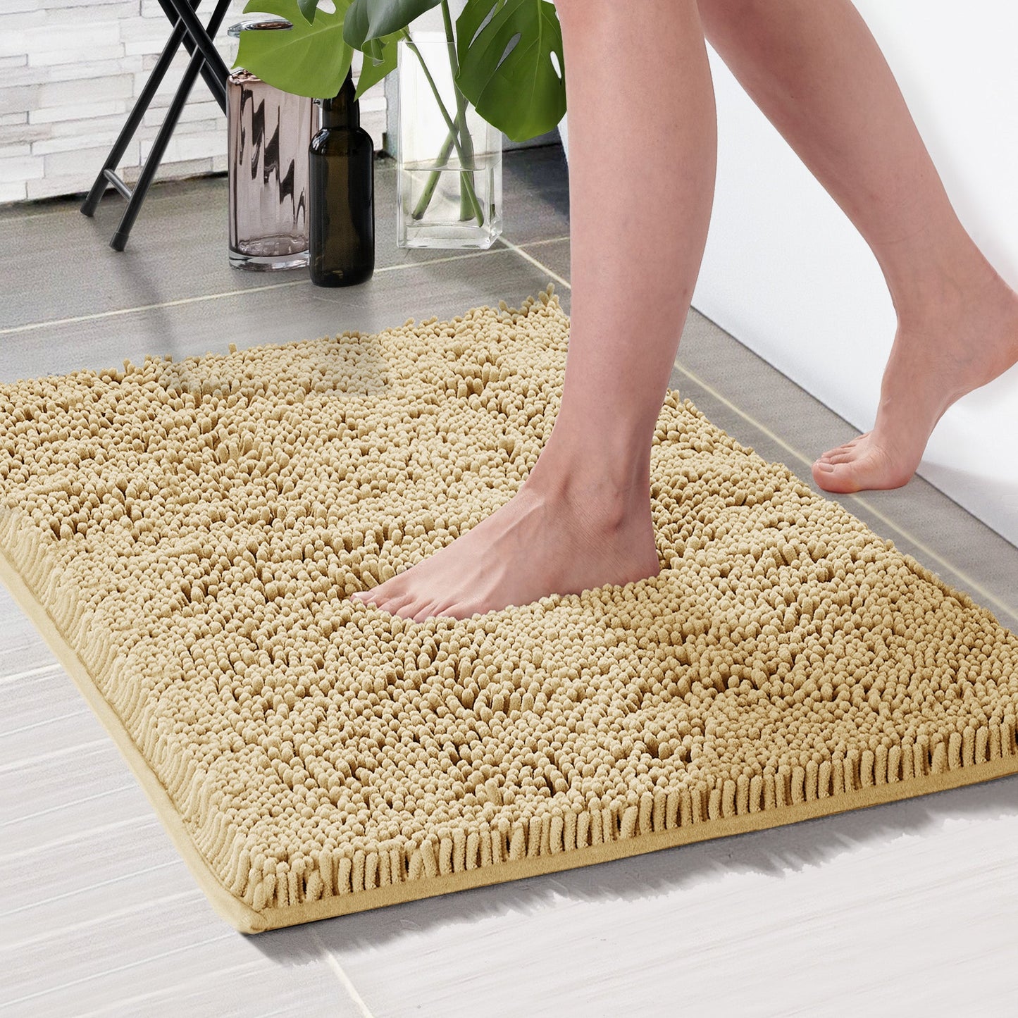 Deconovo Bath Rugs, Thick Chenille Soft Quick Dry Plush Absorbent Bathroom Rugs for Bathtub and Shower Floor