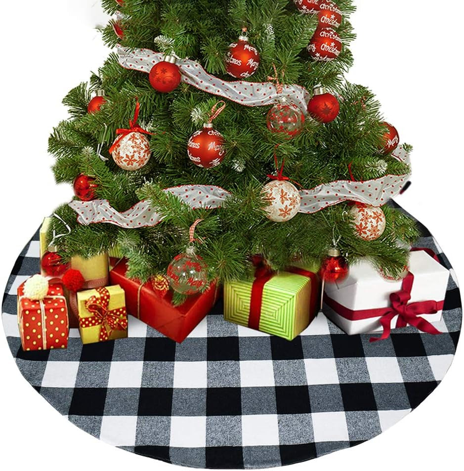 Senneny 48 Inch Buffalo Plaid Christmas Tree Skirt - Larger 3 Inch Black and White Checked Tree Skirts Mat for Christmas Holiday Party Decorations - 4 Ft Diameter (48 Inch, Black and White) Home & Garden > Decor > Seasonal & Holiday Decorations Senneny Grey And White 36 Inch