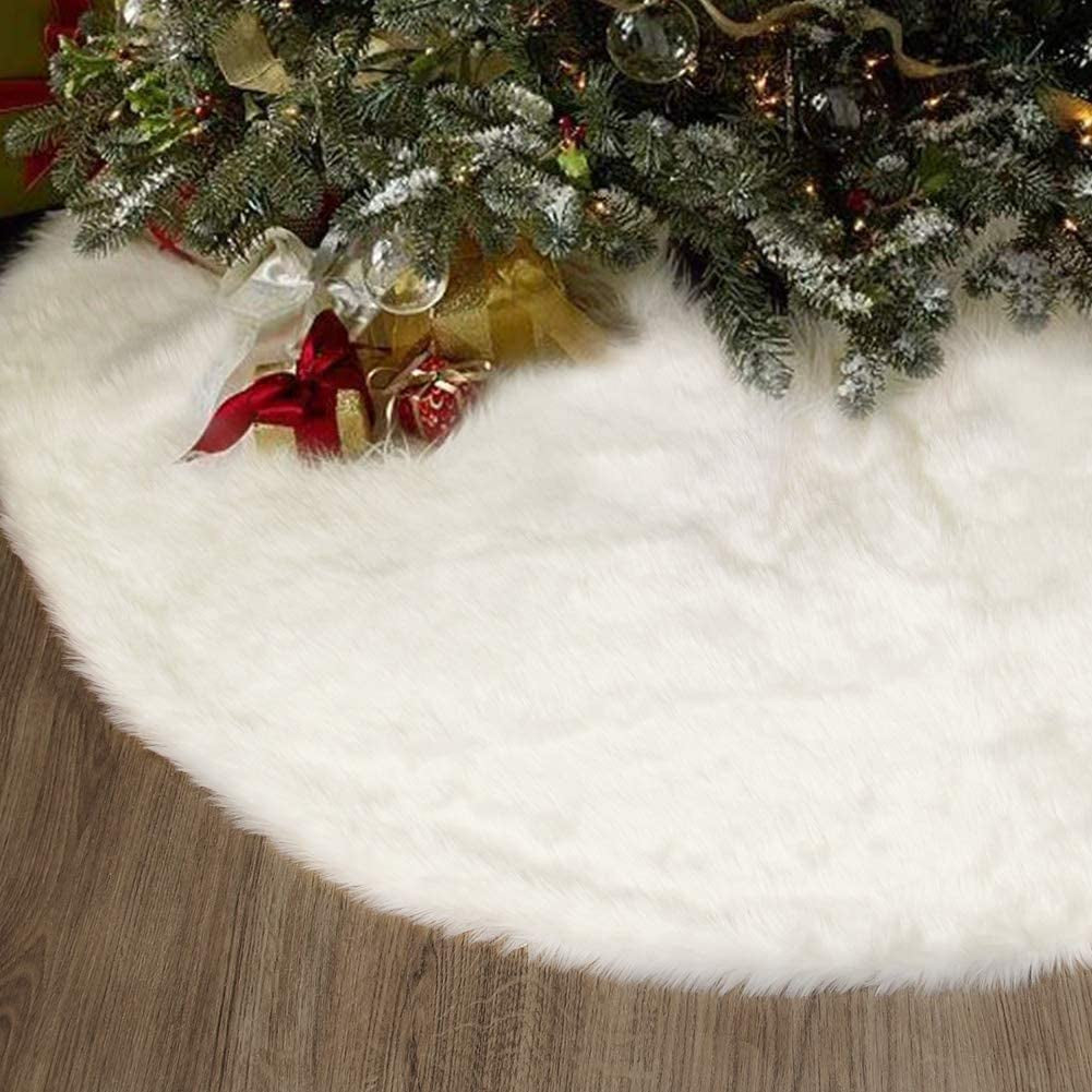 Yosager 32 Inch Christmas Tree Skirt Faux Fur Tree Mat for Christmas Holiday Party Decoration, White Home & Garden > Decor > Seasonal & Holiday Decorations yosager 48 Inch