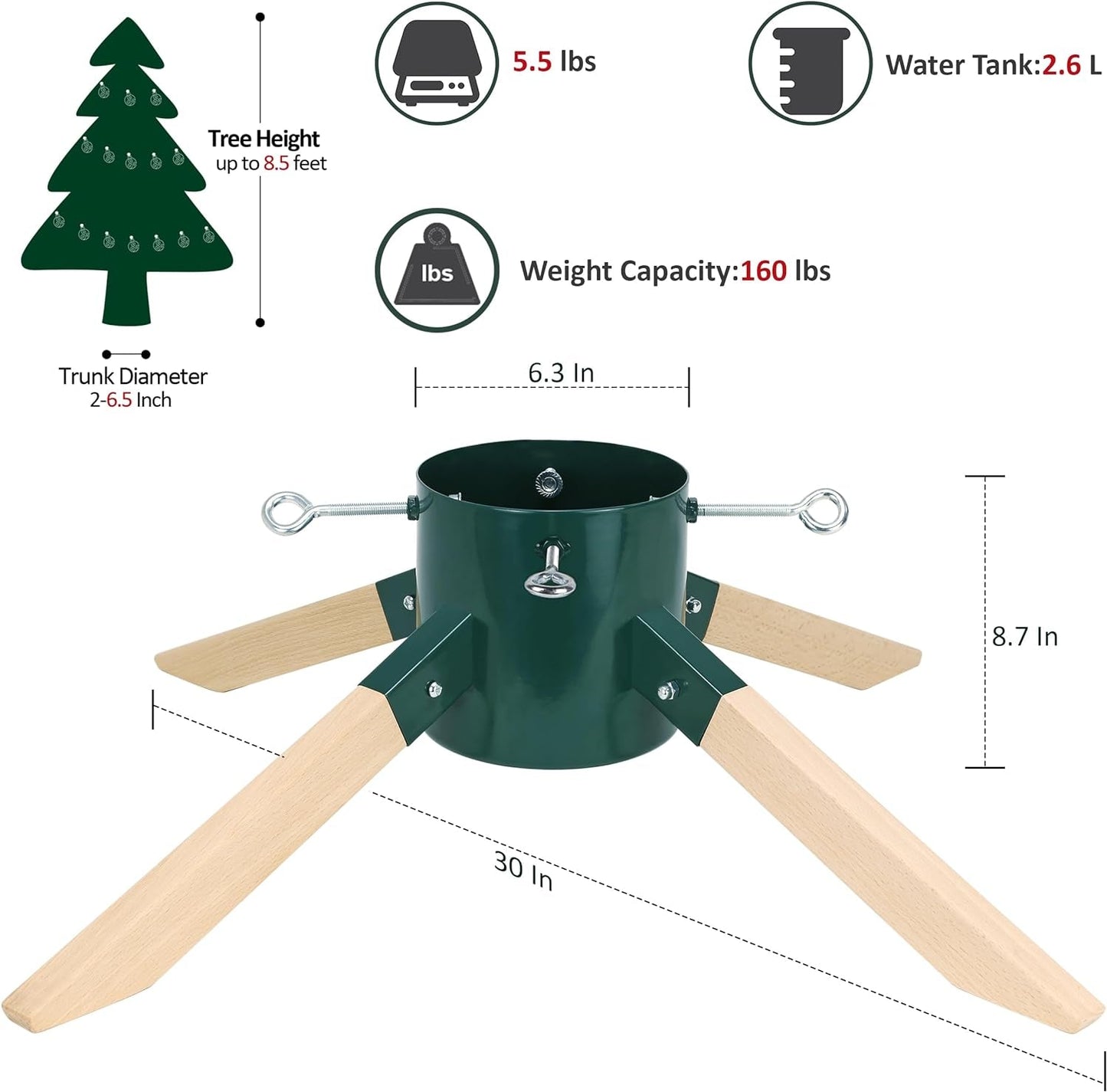 Blissun Christmas Tree Stand for Real Trees, Christmas Tree Holder for Live Tree, Xmas Tree Stand Base, Green