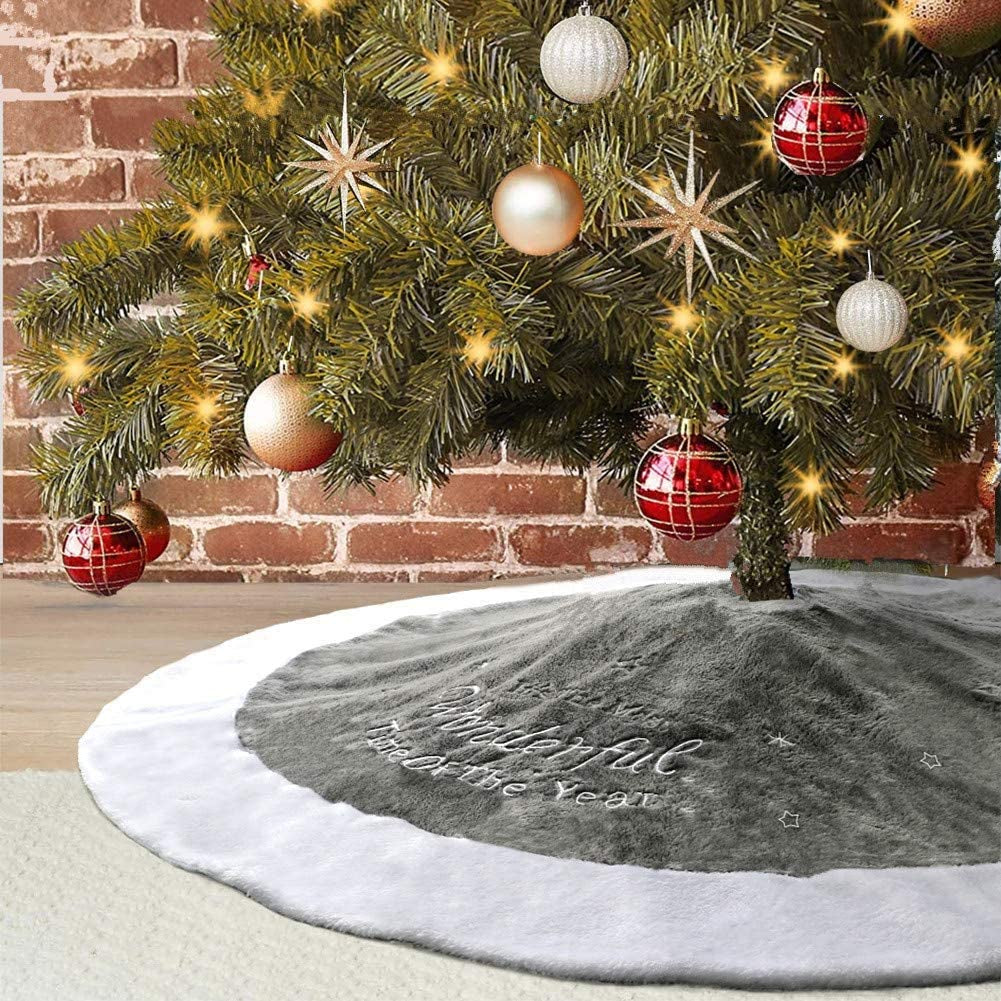 Dremisland 36" Luxury Faux Fur Christmas Tree Skirt with Snowflake Double Layers Soft Tree Skirt Xmas Holiday Party Decoration - Grey Home & Garden > Decor > Seasonal & Holiday Decorations Dremisland 48Inch/122Cm