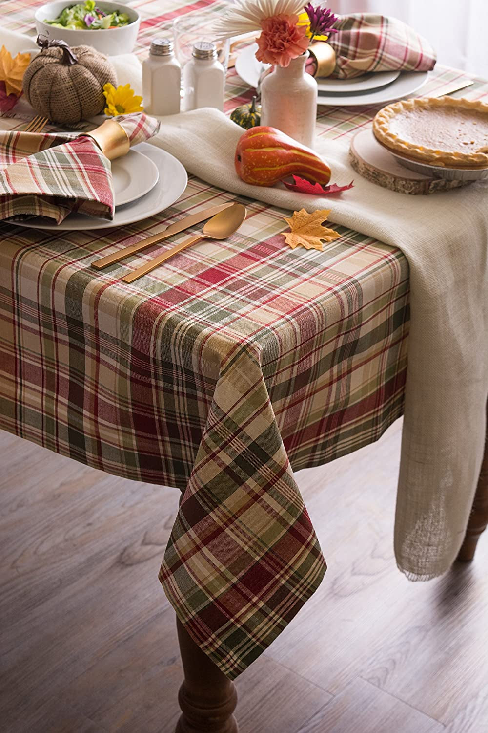 DII Give Thanks Plaid Fall Table Decor, Autumn & Thanksgiving Tabletop Linens, 60X104 Rectangle Tablecloth