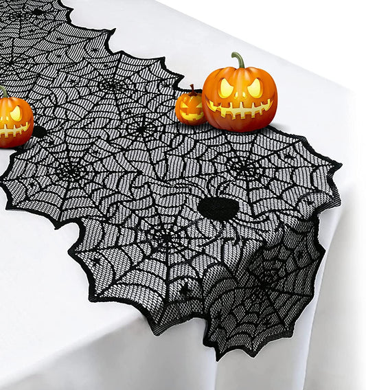 Halloween Table Runner - Black Lace Spider Web Table Runners for Halloween Kitchen Decor,Vivid Polyester Spider Web Tablecloth for Thanksgiving Christmas Party Dinner Table Decoration 18 X 72 Inch Home & Garden > Decor > Seasonal & Holiday Decorations NeuerWall Black1