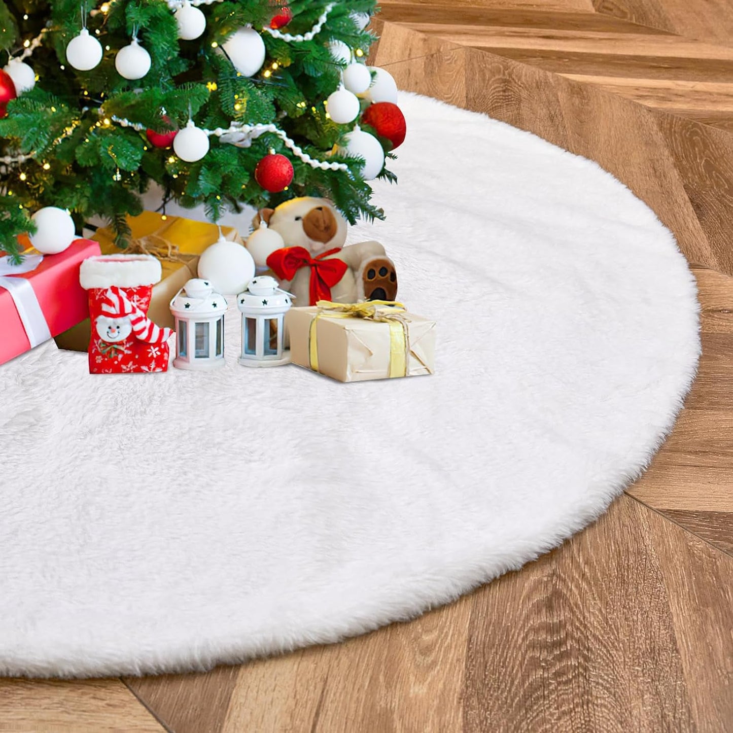 Faux Fur Tree Skirt White Christmas Tree Skirt for Merry Christmas Decorations Party Holiday Ornaments 36 Inch Home & Garden > Decor > Seasonal & Holiday Decorations B-COOL White 24 Inch