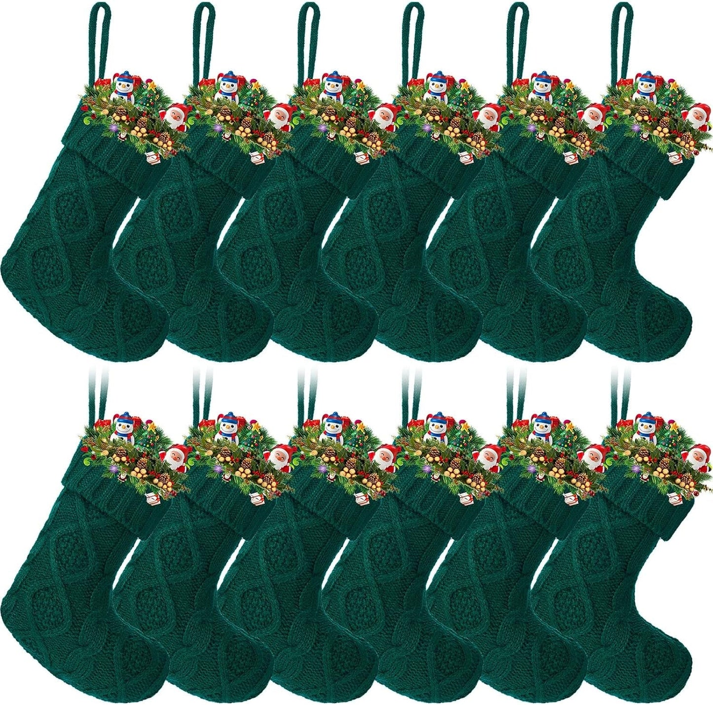 Pack of 12 Mini Knit Christmas Stockings 6 Inch Knitted Xmas Stockings Family Stockings Holiday Hanging Stockings Cable Knitted Stocking Gifts Decorations for Fireplace Tree Decor (Burgundy and White) Home & Garden > Decor > Seasonal & Holiday Decorations Zubebe Green