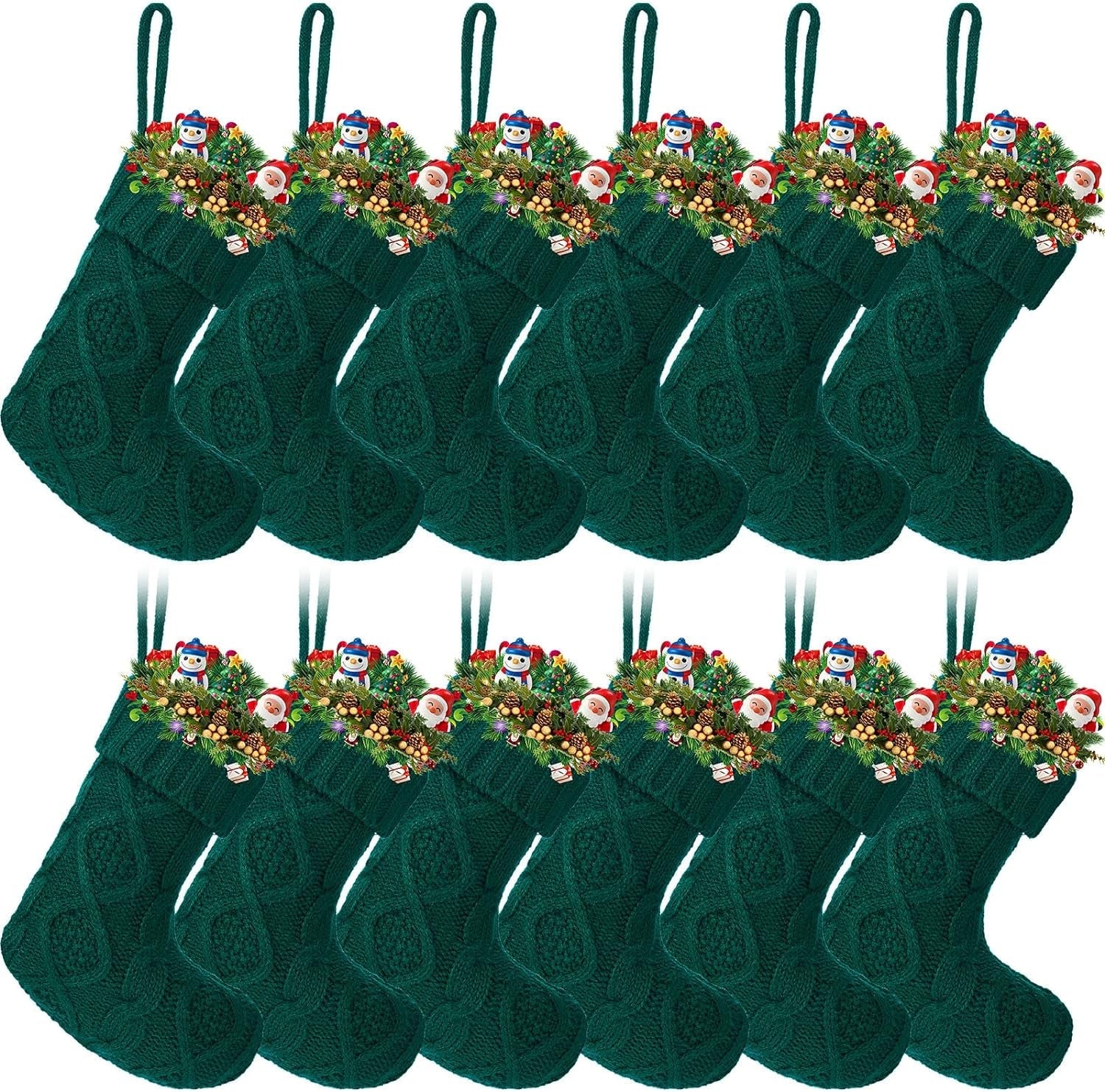 Pack of 12 Mini Knit Christmas Stockings 6 Inch Knitted Xmas Stockings Family Stockings Holiday Hanging Stockings Cable Knitted Stocking Gifts Decorations for Fireplace Tree Decor (Burgundy and White) Home & Garden > Decor > Seasonal & Holiday Decorations Zubebe Green