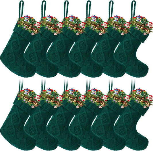 Pack of 12 Mini Knit Christmas Stockings 6 Inch Knitted Xmas Stockings Family Stockings Holiday Hanging Stockings Cable Knitted Stocking Gifts Decorations for Fireplace Tree Decor (Burgundy and White) Home & Garden > Decor > Seasonal & Holiday Decorations Zubebe Green