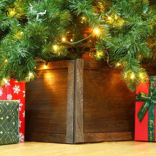 Wesiti Christmas Tree Box Collar 26 Inch Farmhouse Trapezoid Wooden Christmas Tree Stand Cover Box Christmas Tree Ring for Home Festive Christmas Trees Decoration (Rustic Brown)