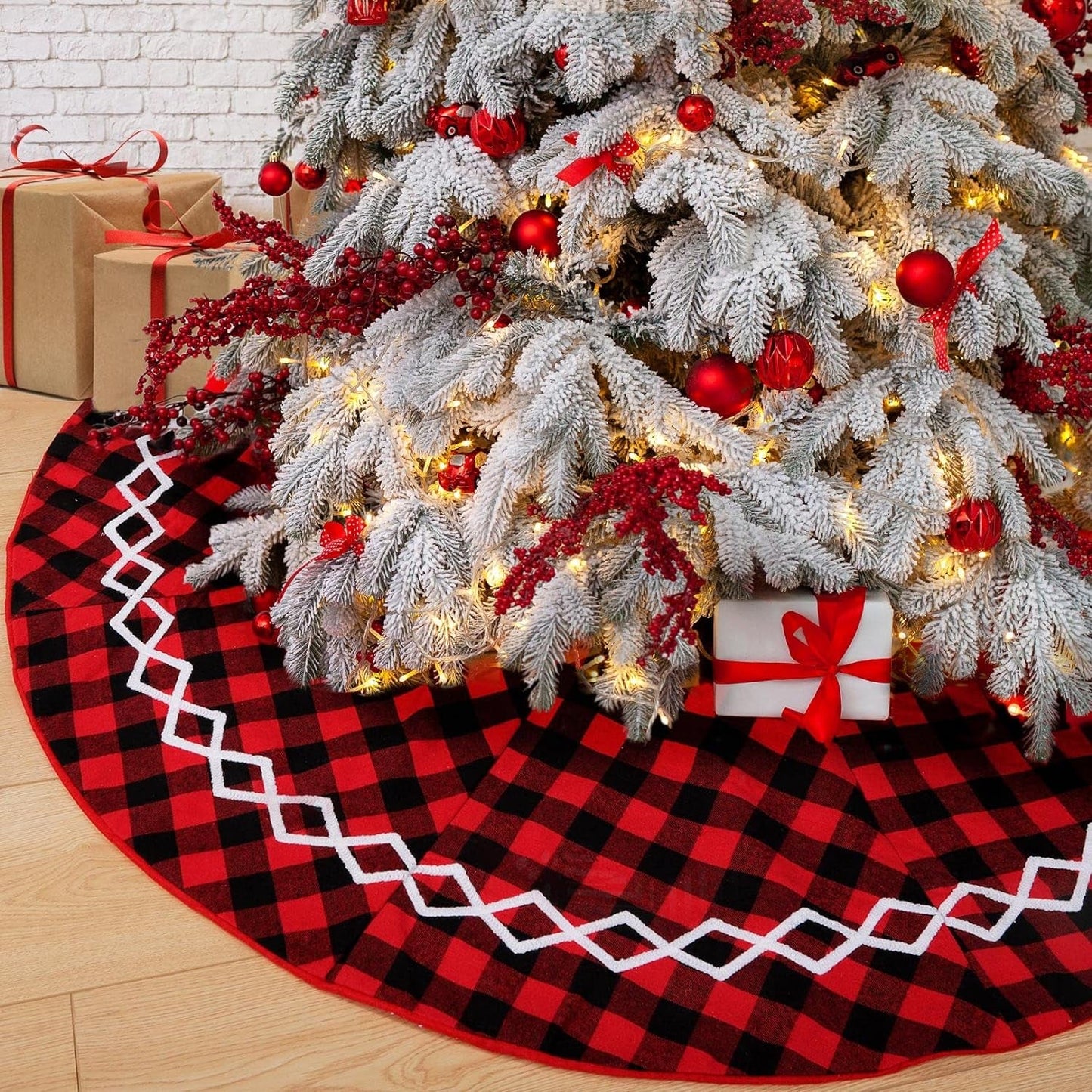 Christmas Tree Skirt 48 Inch White Black Burlap Buffalo Plaid Tree Skirt for Christmas Decorations Clearance Xmas Rustic Farmhouse Home Decor Home & Garden > Decor > Seasonal & Holiday Decorations HIALTODAY Buffalo+Plaid