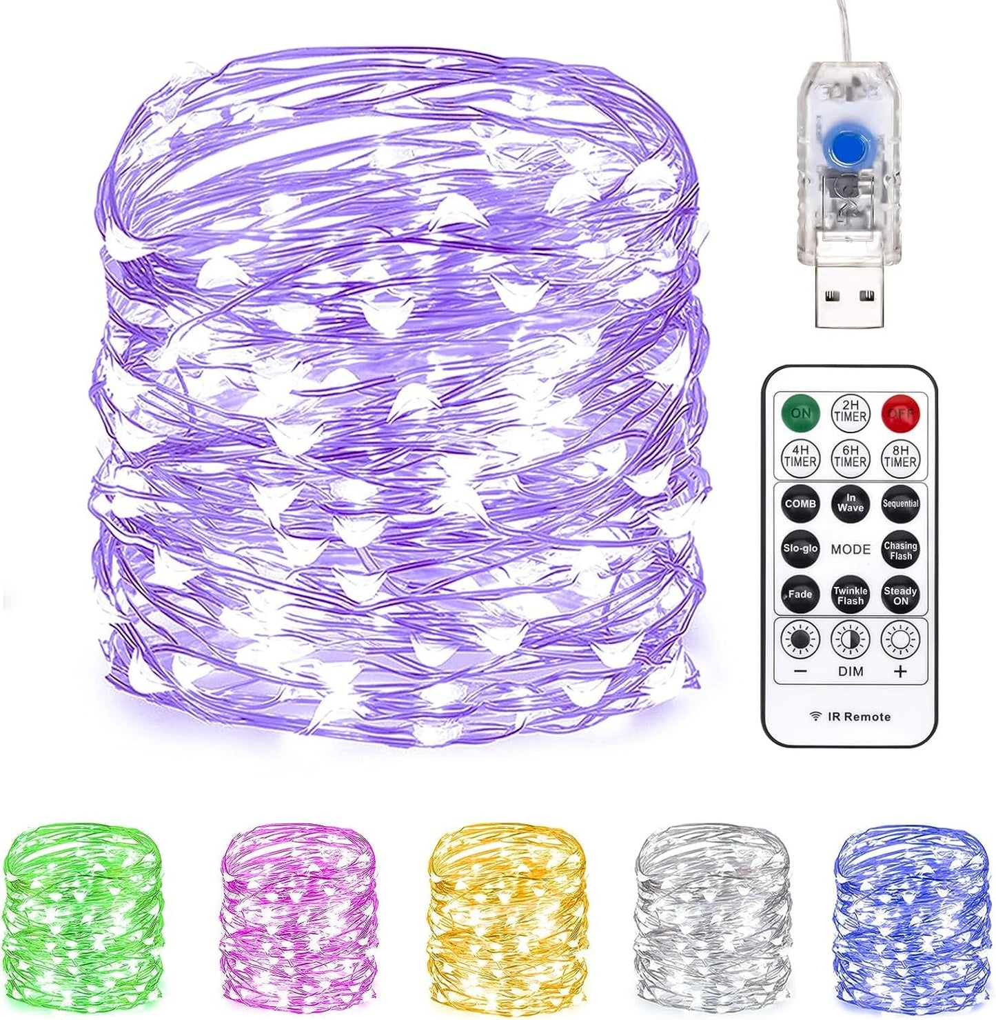 Fairy Lights 66 Ft 200 LED USB Twinkle String Lights Plug in Silver Wire Lights with Remote and Timer 8 Modes Outdoor Waterproof Starry Lights DIY Party Wedding Christmas Decoration（Warm White） Home & Garden > Decor > Seasonal & Holiday Decorations Siuholi-1 Purple-66Ft 66Ft
