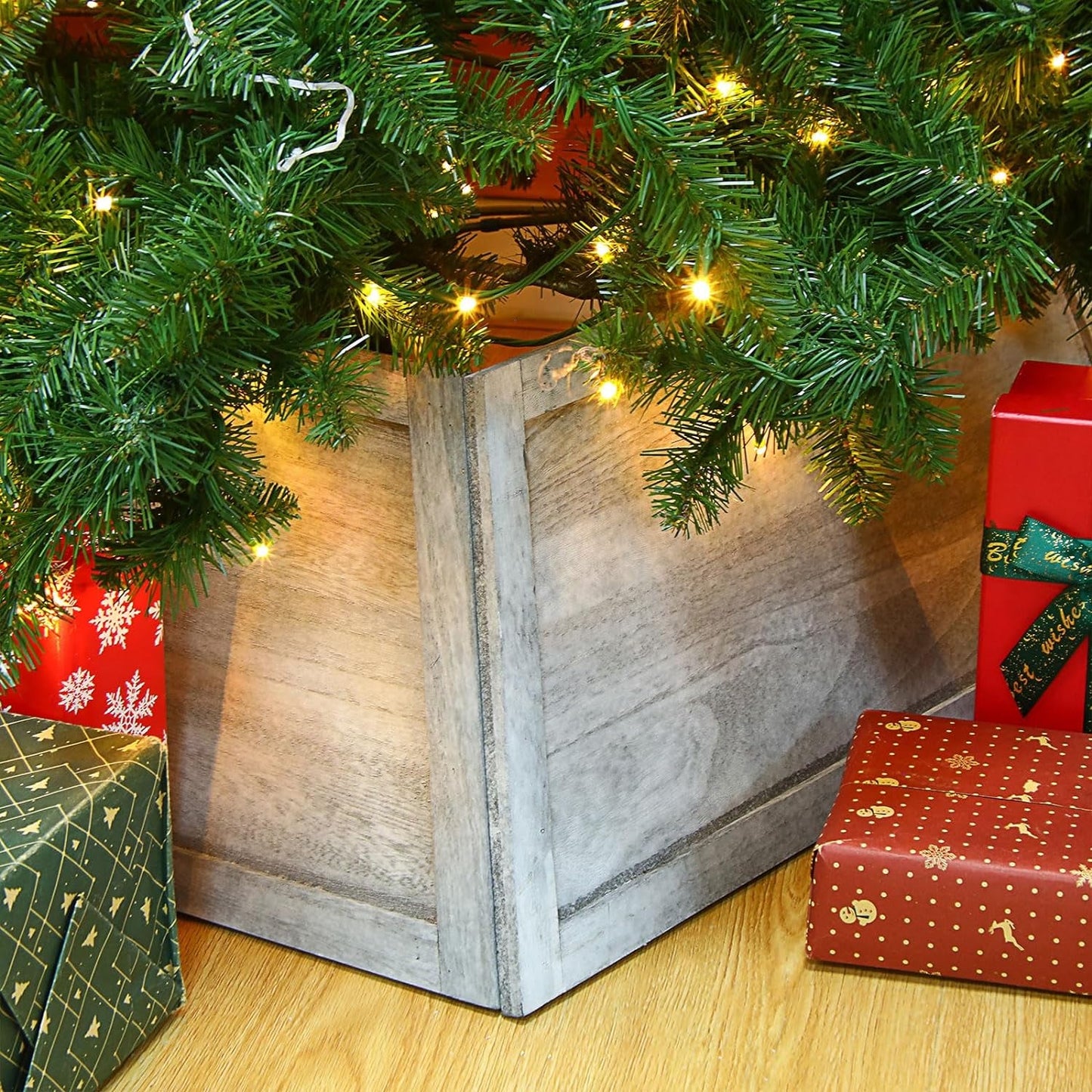 Wesiti Christmas Tree Box Collar 26 Inch Farmhouse Trapezoid Wooden Christmas Tree Stand Cover Box Christmas Tree Ring for Home Festive Christmas Trees Decoration (Rustic Brown) Home & Garden > Decor > Seasonal & Holiday Decorations Wesiti Rustic White