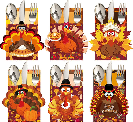 Thanksgiving Cutlery Holder 24 PCS Thanksgiving Table Decor Set Thanksgiving Decorations Indoor Thanksgiving Turkey Utensil Holder for Thanksgiving Party Autumn Family Harvest Party Table Supplies