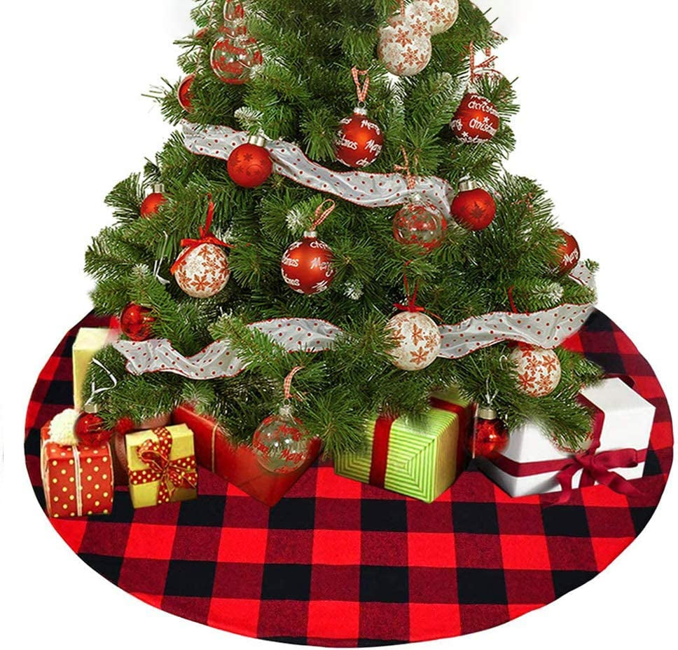 Senneny 48 Inch Buffalo Plaid Christmas Tree Skirt - Larger 3 Inch Black and White Checked Tree Skirts Mat for Christmas Holiday Party Decorations - 4 Ft Diameter (48 Inch, Black and White) Home & Garden > Decor > Seasonal & Holiday Decorations Senneny Red And White 36 Inch