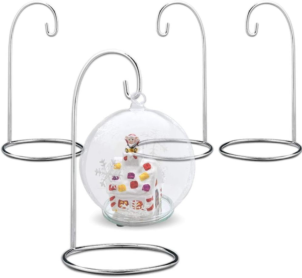 BANBERRY DESIGNS Ornament Stands - Set of 4 Silver Christmas Holders - Chrome Finished Metal 11-Inch Tall - Air Plant Terrarium - Christmas Ornament Collection Display