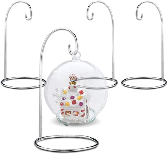 BANBERRY DESIGNS Ornament Stands - Set of 4 Silver Christmas Holders - Chrome Finished Metal 11-Inch Tall - Air Plant Terrarium - Christmas Ornament Collection Display