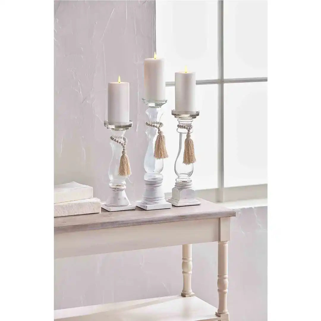 Glass Wood Bead Candlestick